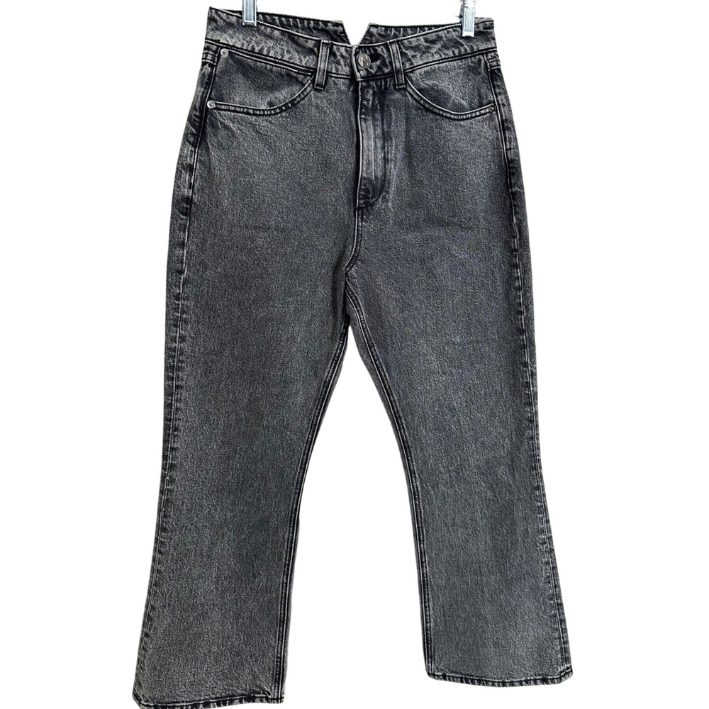SPRWMN Los Angeles Washed Black Crop Flare Jeans High Rise V-Notch 26